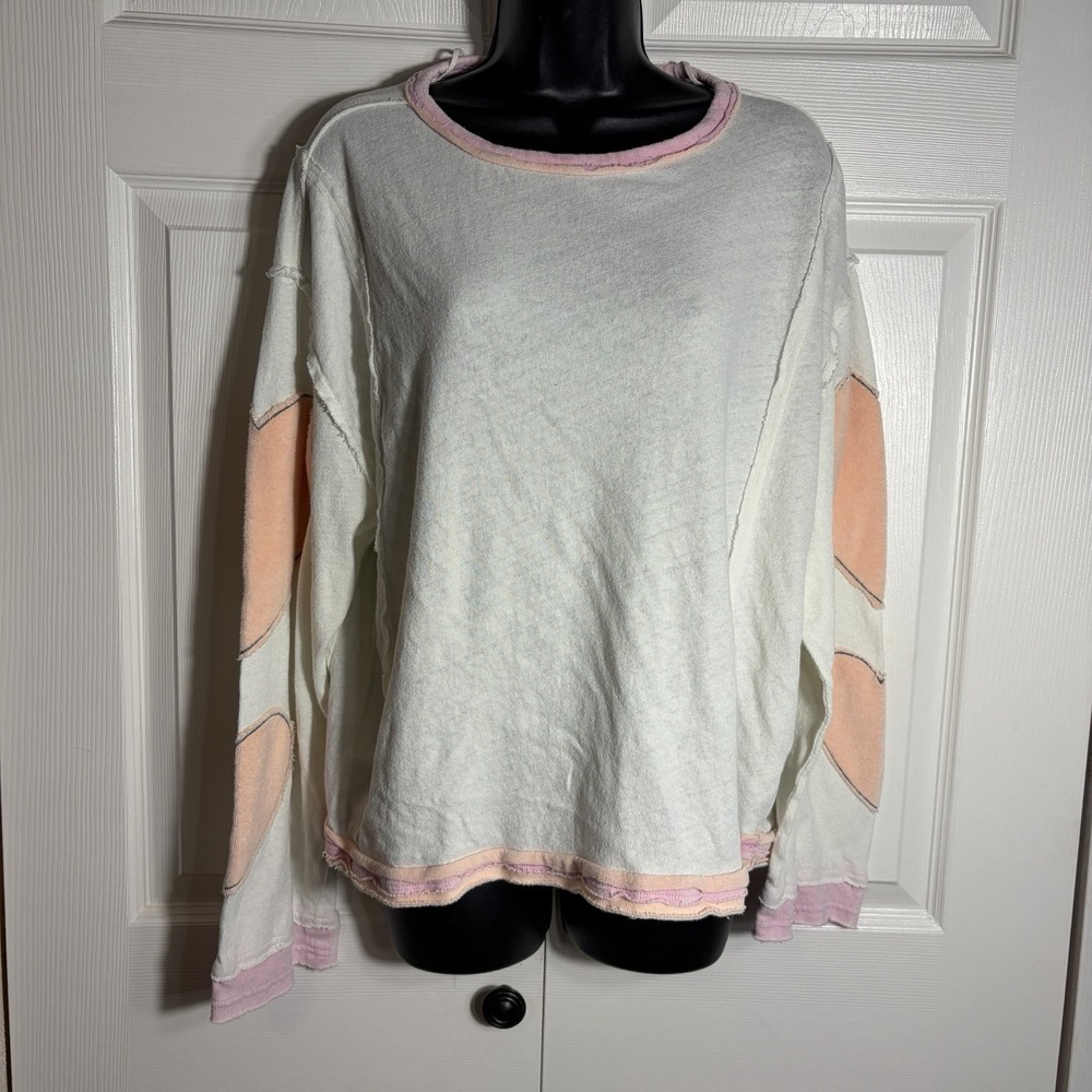 We The Free You're A Star Tee Women S Off White Pink Heart Applique 100% Cotton